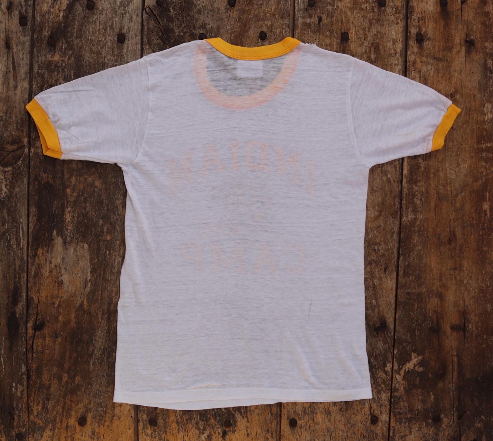 Vintage 1980s kids ringer t shirt - American football - paper thin - 31” chest - for age 7, 8, 9