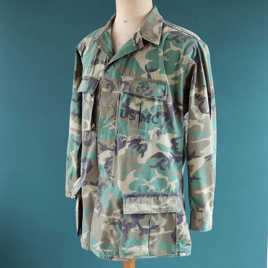 Vintage 1980s USMC camouflage shirt - rip stop - US marine corps - jungle jacket - 47" chest