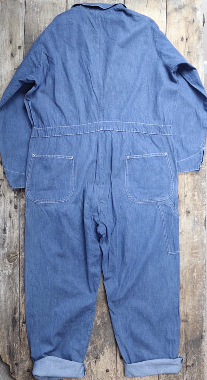 Vintage 1970s 80s workwear coveralls - blue denim overalls - 54” x 47” x 33” - mechanic boiler suit - Goodwood