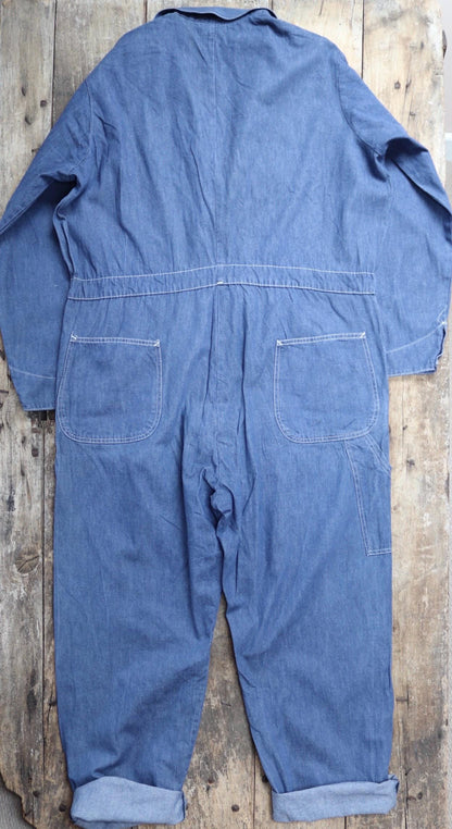 Vintage 1970s 80s workwear coveralls - blue denim overalls - 54” x 47” x 33” - mechanic boiler suit - Goodwood