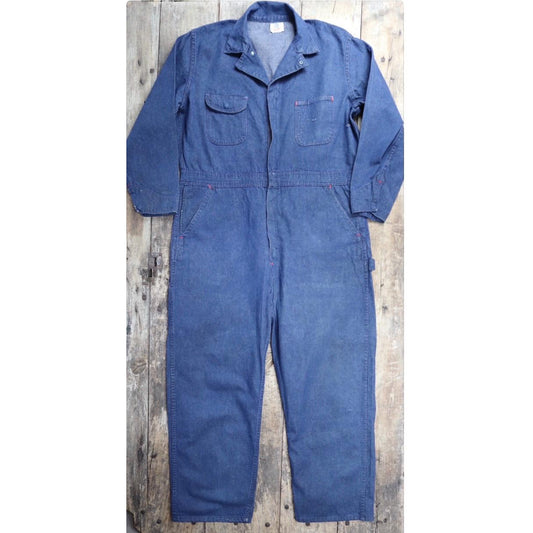 Vintage 1970s 80s workwear coveralls - Wrangler overalls - blue denim chore - 50” x 42” x 29” - mechanic boiler suit