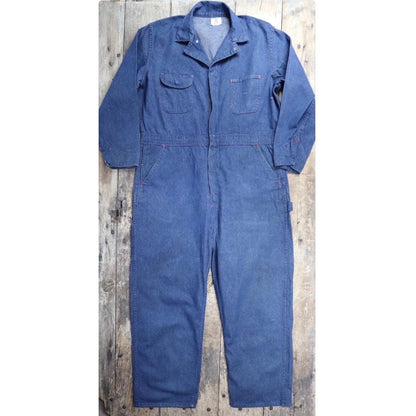 Vintage 1970s 80s workwear coveralls - Wrangler overalls - blue denim chore - 50” x 42” x 29” - mechanic boiler suit