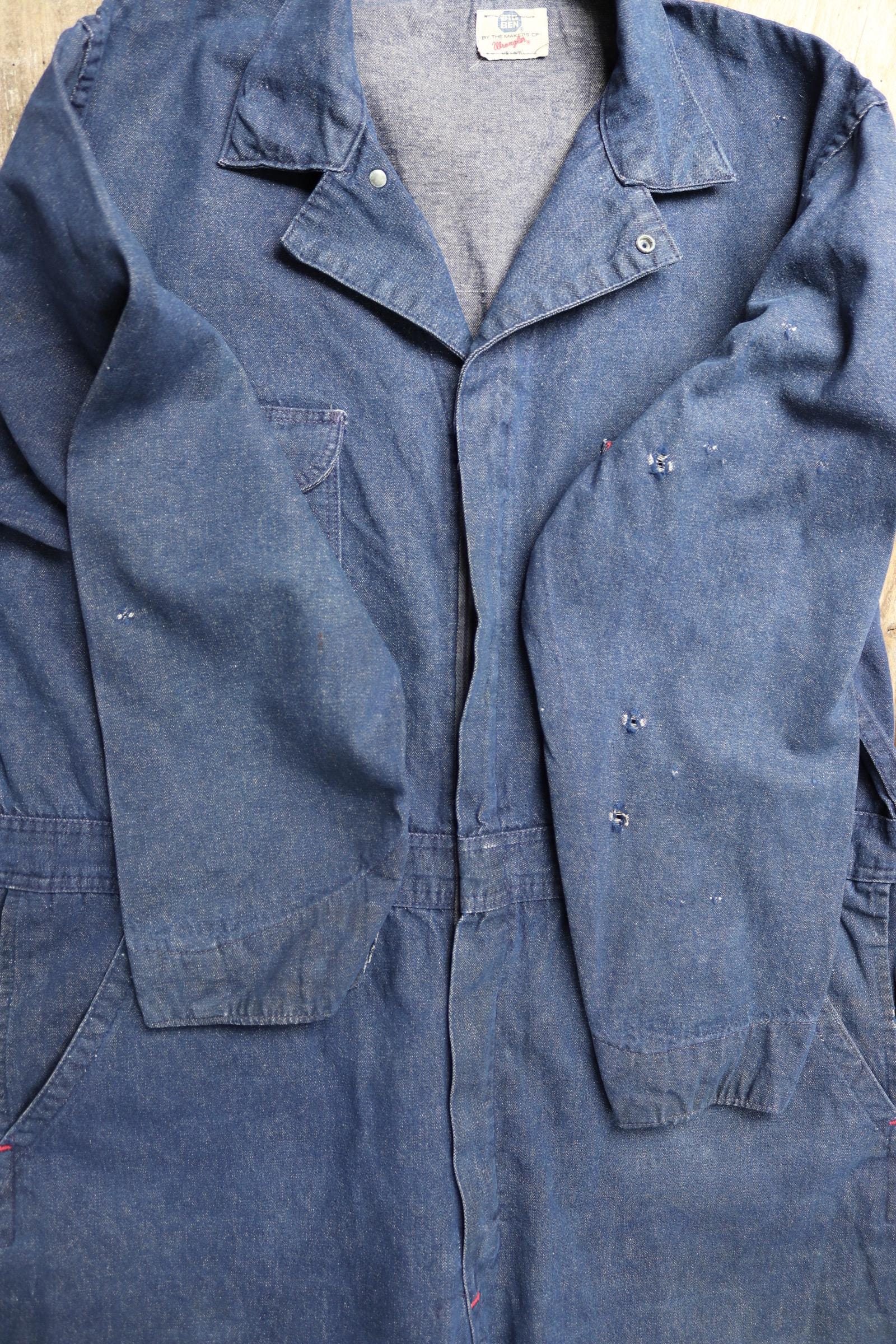 Vintage 1970s 80s workwear coveralls - Wrangler overalls - blue denim chore - 50” x 42” x 29” - mechanic boiler suit