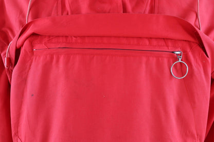 Vintage 1970s 80s red Norwegian smock - hiking anorak - 44” chest - fur trim hood - for skiing or walking