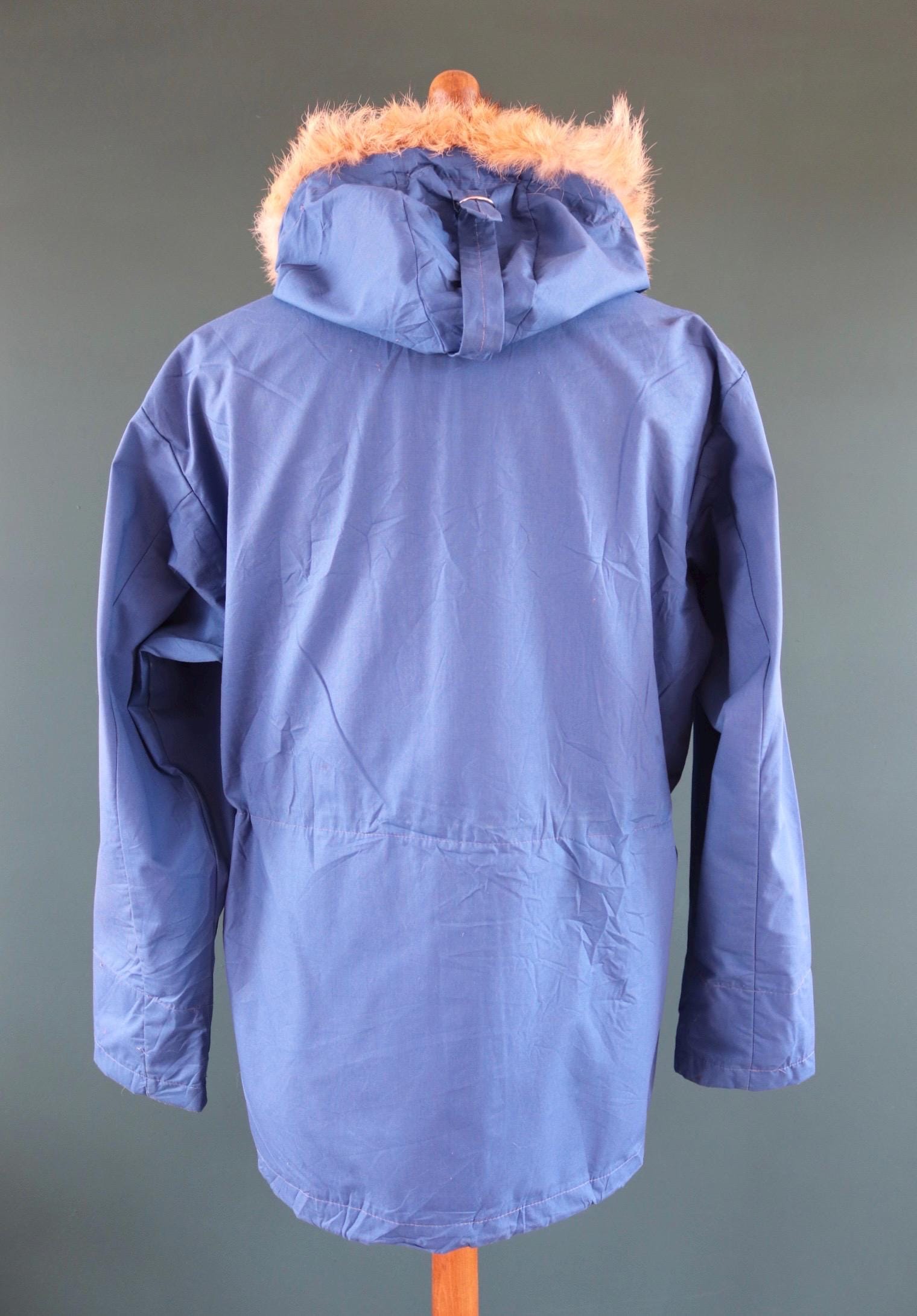 Vintage 2000s blue Norwegian smock - hiking anorak - 50” chest - fur trim hood - for skiing or walking