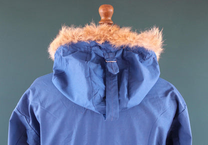 Vintage 2000s blue Norwegian smock - hiking anorak - 50” chest - fur trim hood - for skiing or walking