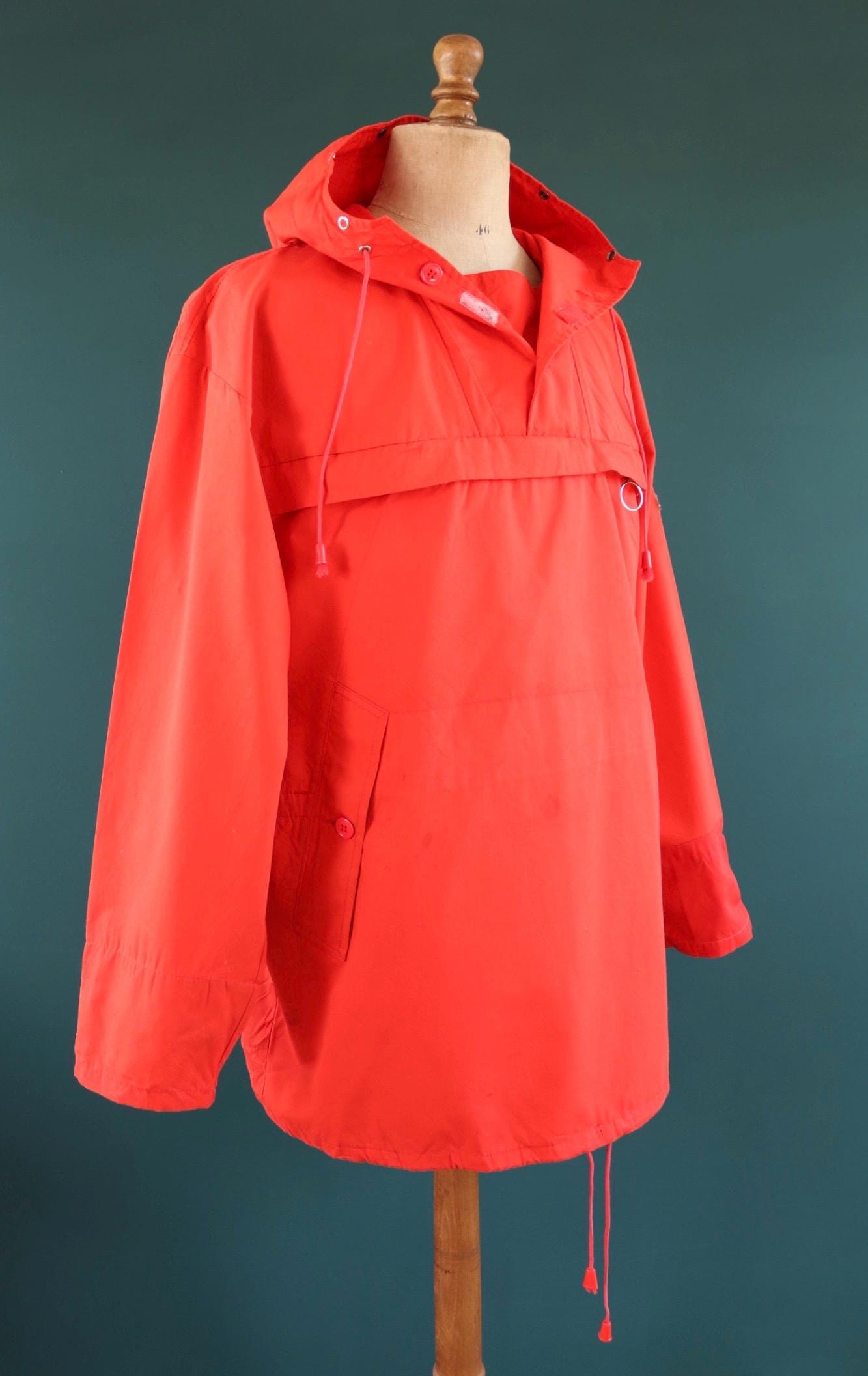 Vintage 1980s red Norwegian smock - hiking anorak - 53” chest - for walking or skiing