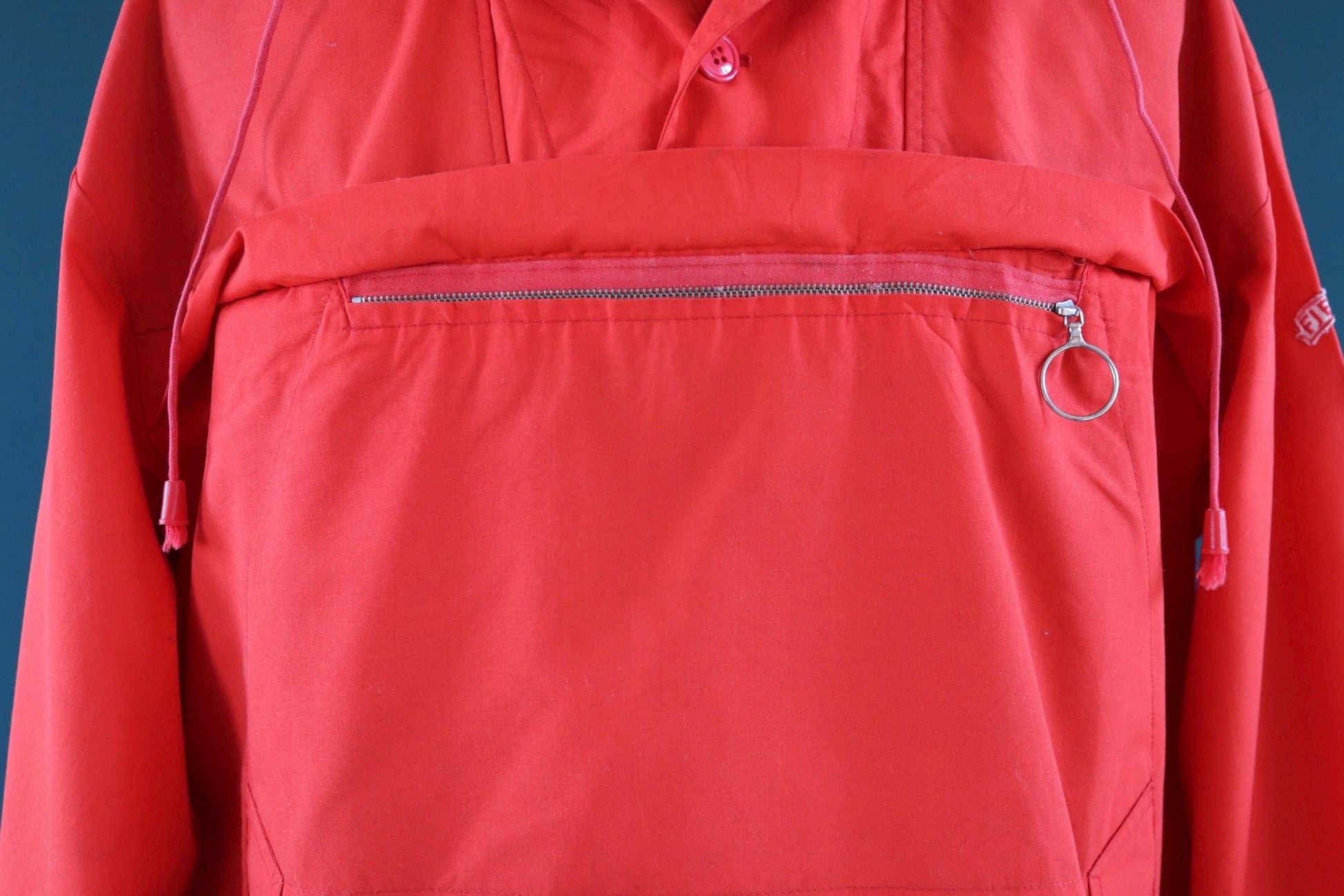 Vintage 1980s red Norwegian smock - hiking anorak - 53” chest - for walking or skiing