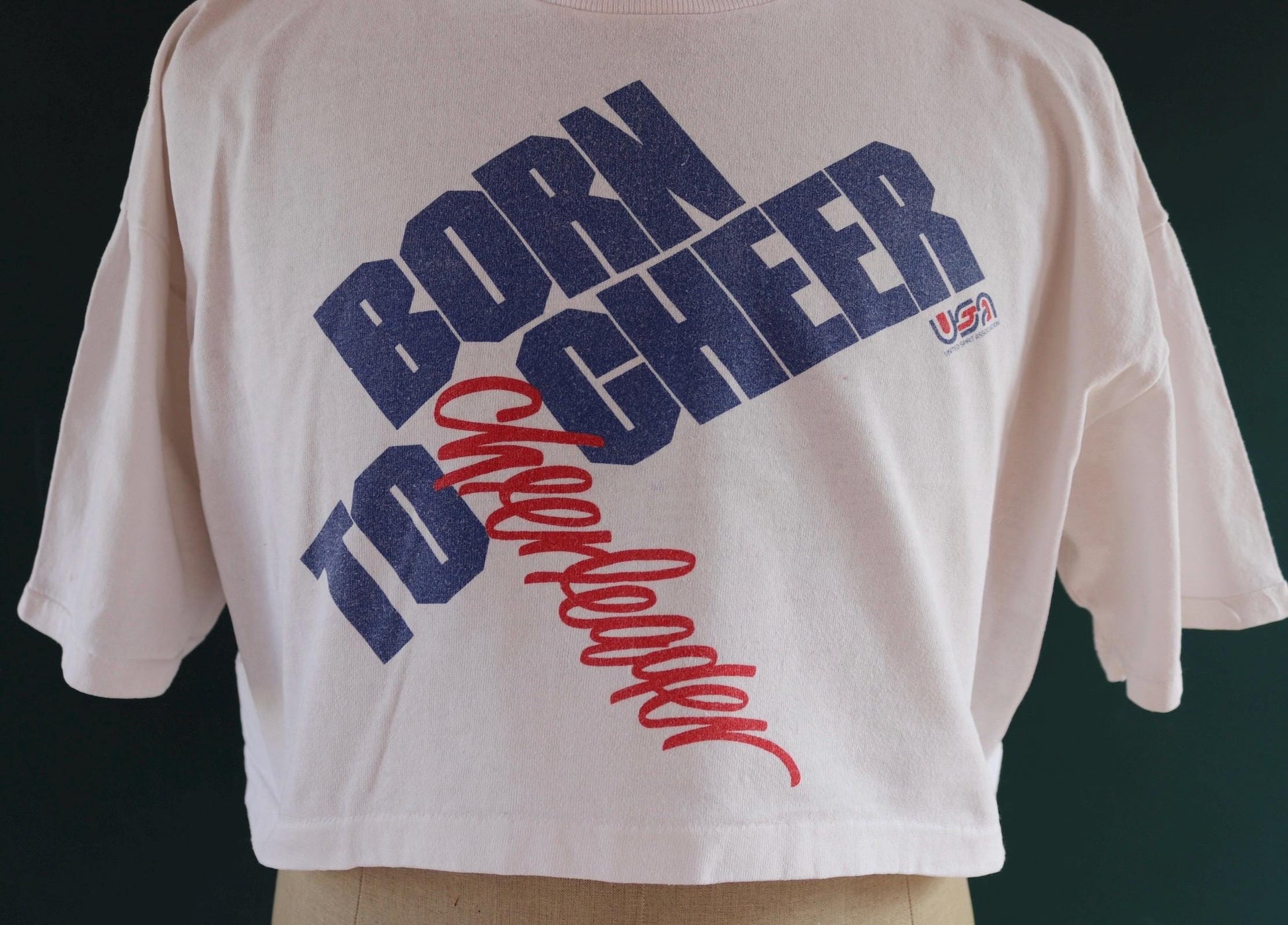 Vintage 1980s 90s cropped cheerleader t shirt - born to cheer - oversized boxy fit - sportswear - 50” chest