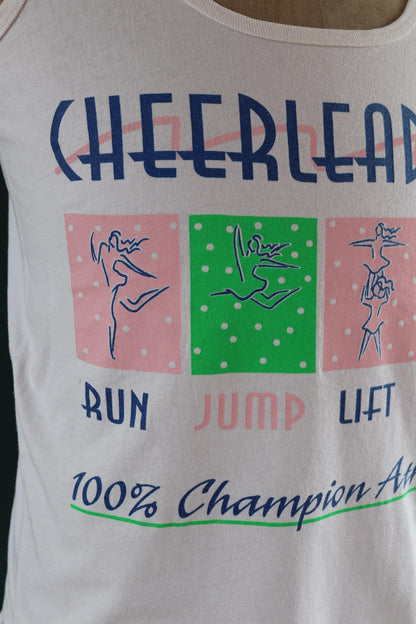 Vintage 1980s 1990s t shirt - neon and white vest - cheerleader print - cotton sportswear singlet - 39” chest