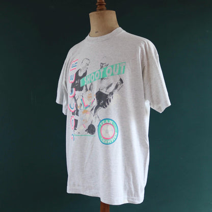 Vintage 1990s soccer print t shirt - neon football design - 47” chest