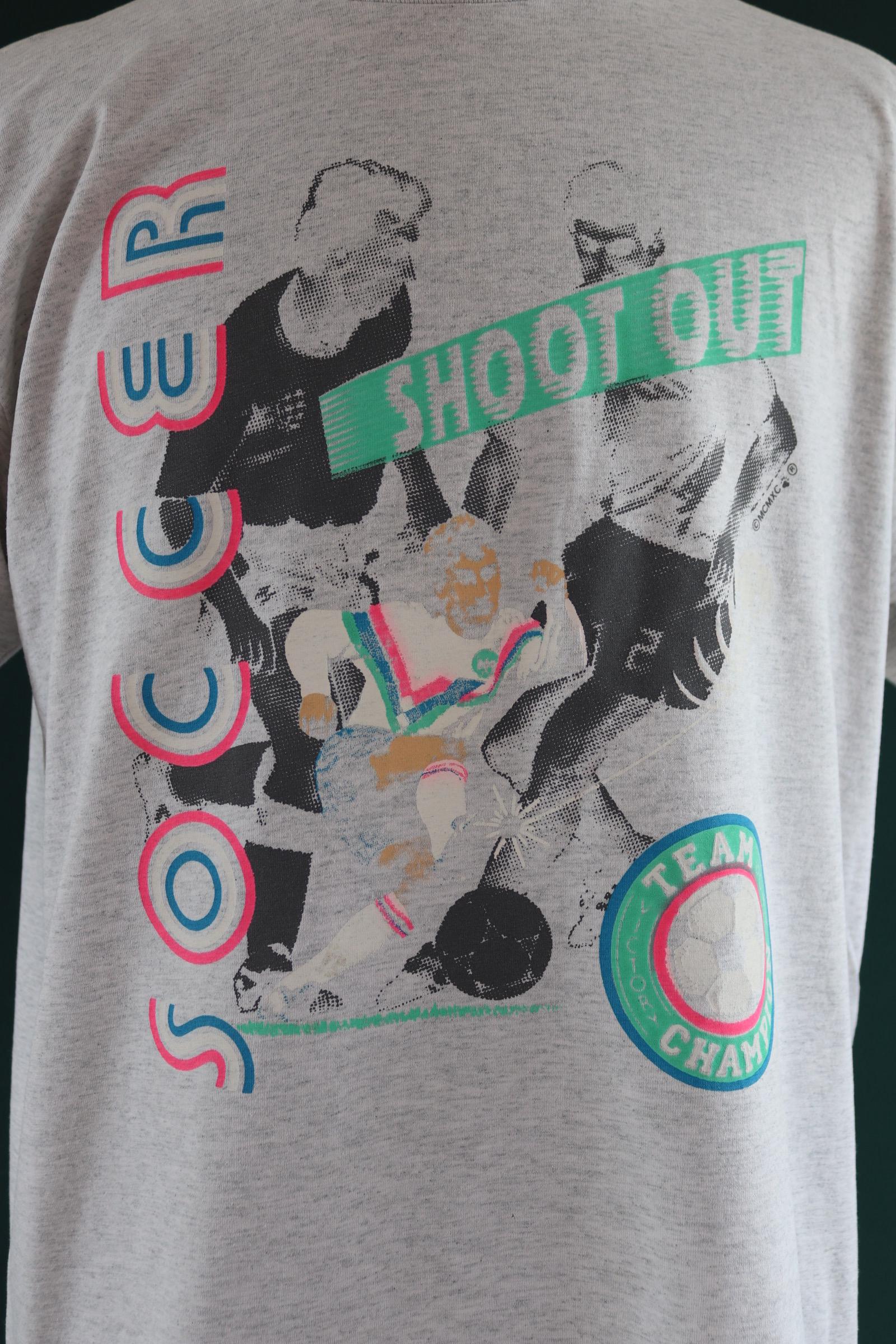 Vintage 1990s soccer print t shirt - neon football design - 47” chest