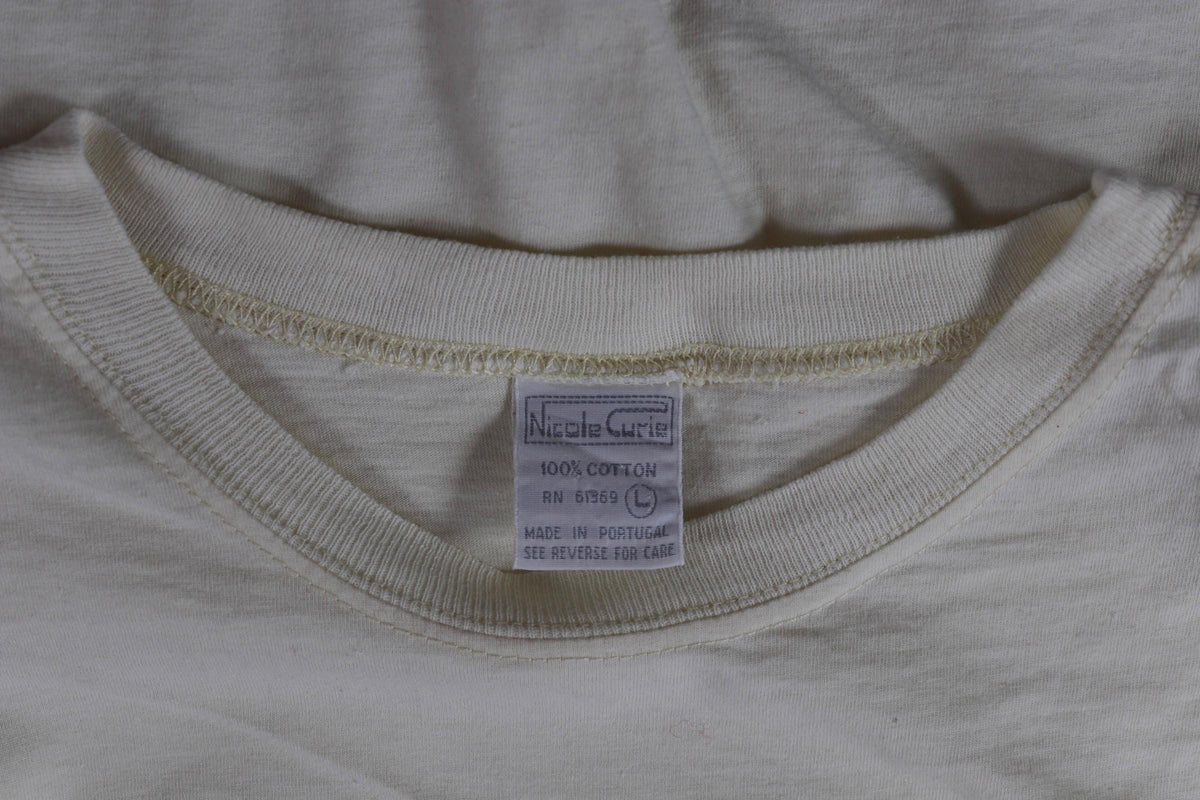 Vintage 1980s cropped t shirt - lemon yellow cotton top - shoulder pads - 40" chest