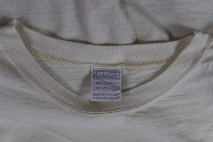 Vintage 1980s cropped t shirt - lemon yellow cotton top - shoulder pads - 40" chest