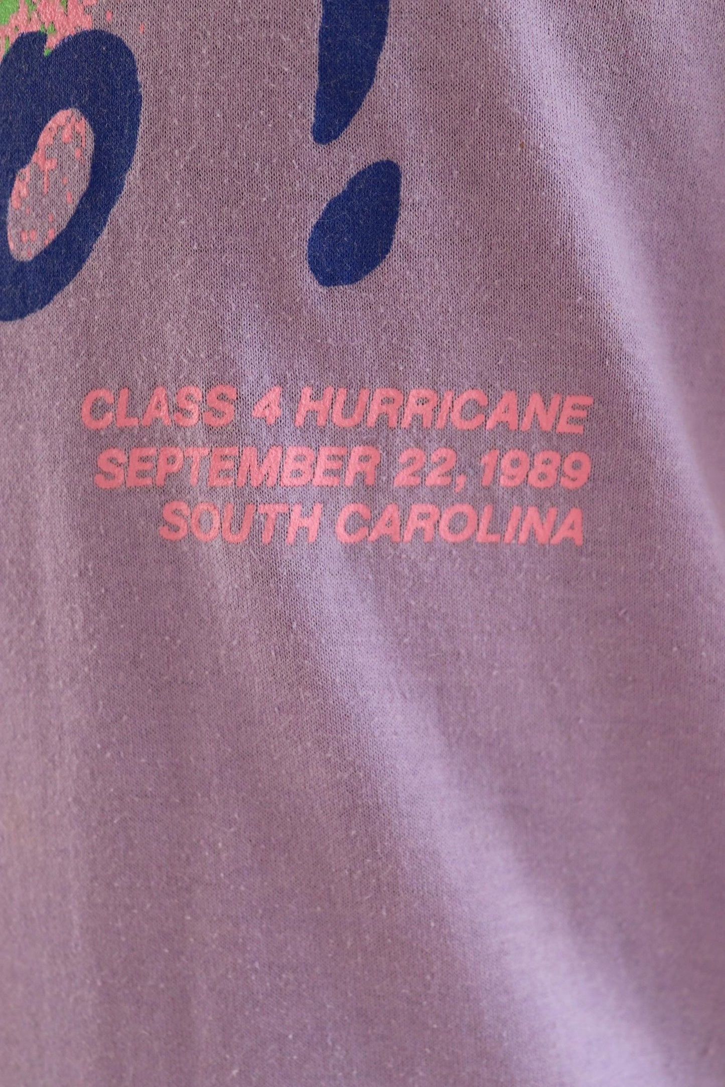Vintage 1980s hurricane Hugo t shirt - lilac purple - neon graphic - single stitch tee - 40” chest