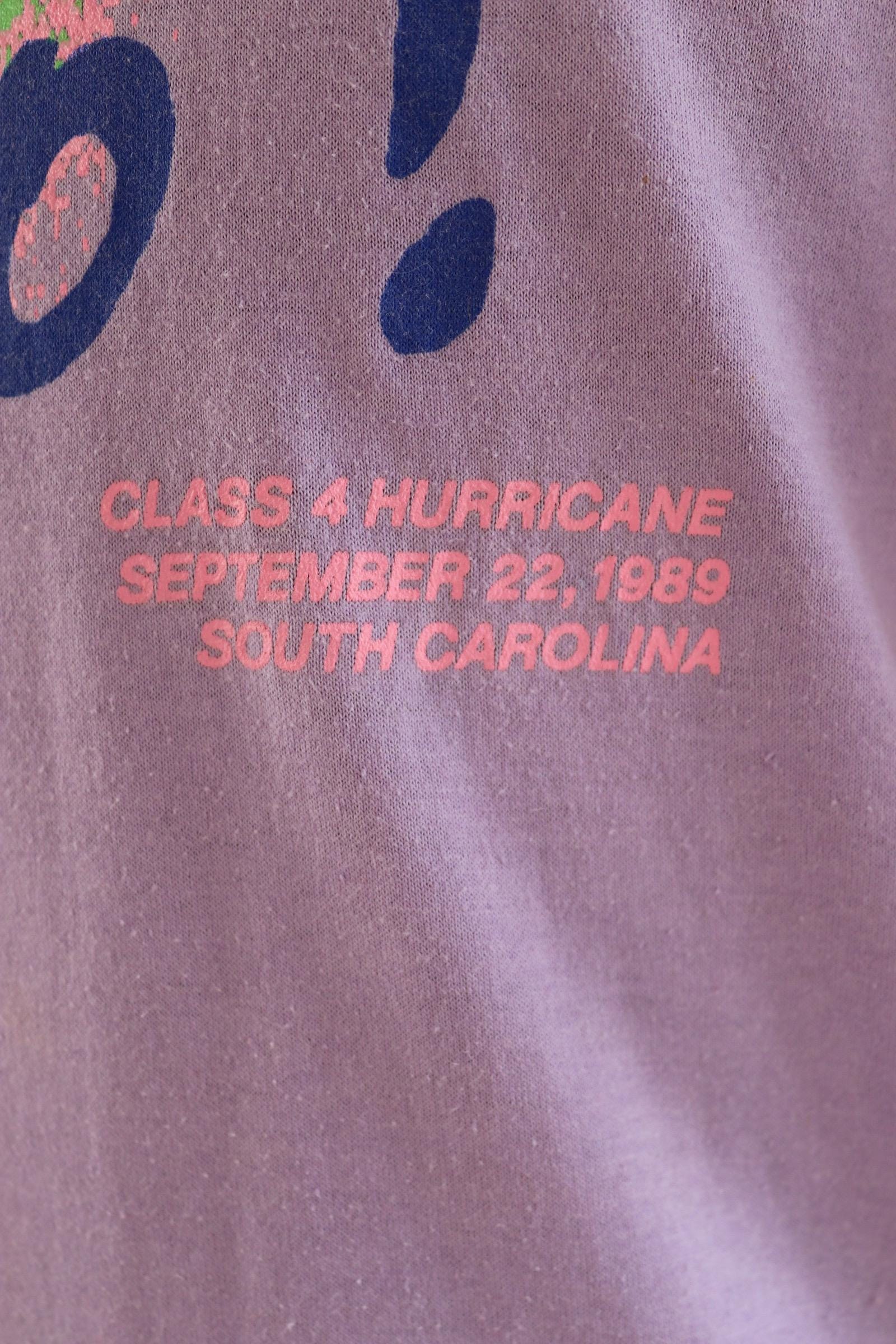 Vintage 1980s hurricane Hugo t shirt - lilac purple - neon graphic - single stitch tee - 40” chest