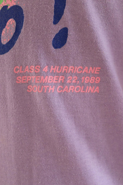 Vintage 1980s hurricane Hugo t shirt - lilac purple - neon graphic - single stitch tee - 40” chest