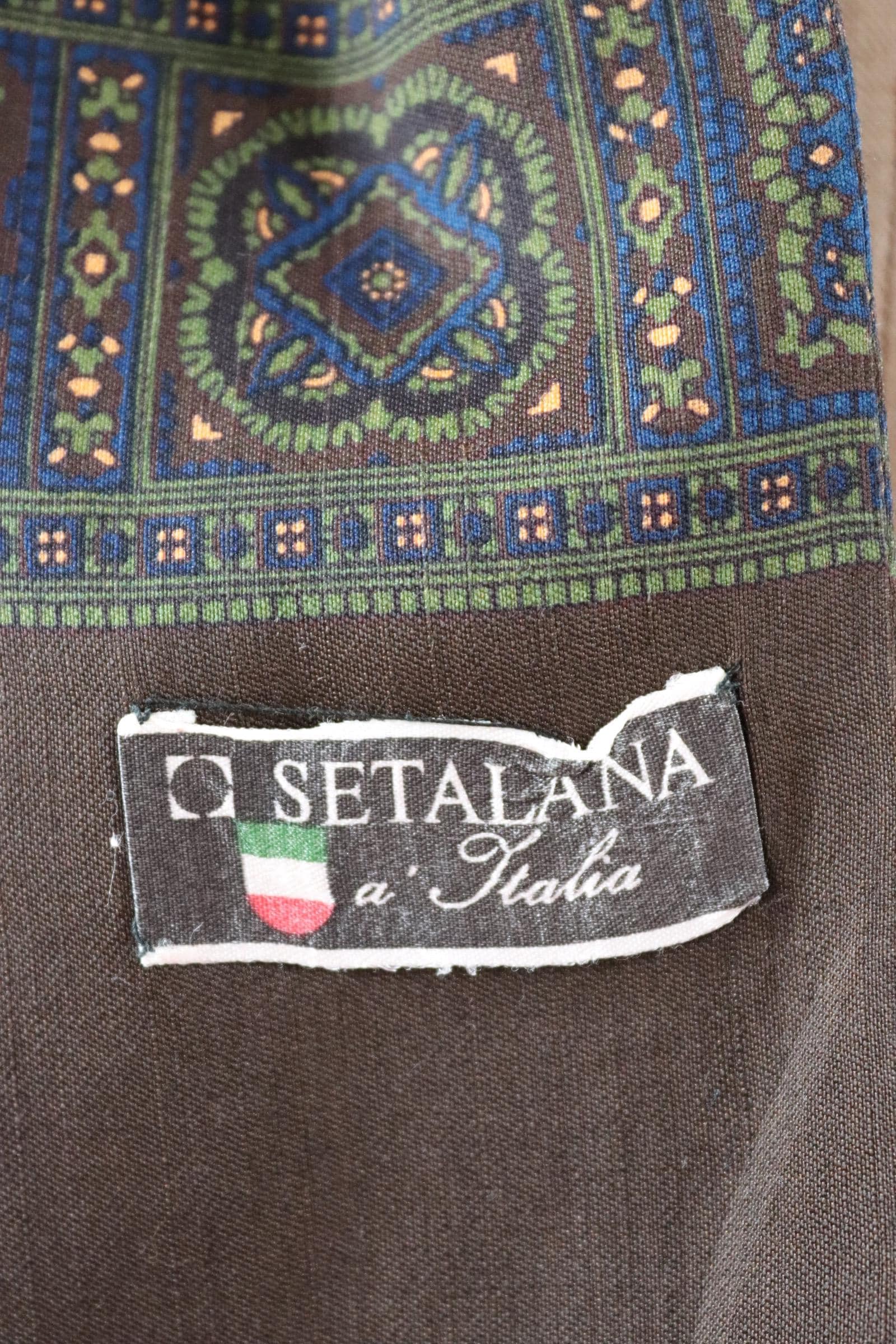 Vintage mens neck scarf - Italian wool and silk - brown blue and green - Goodwood festival - wedding attire