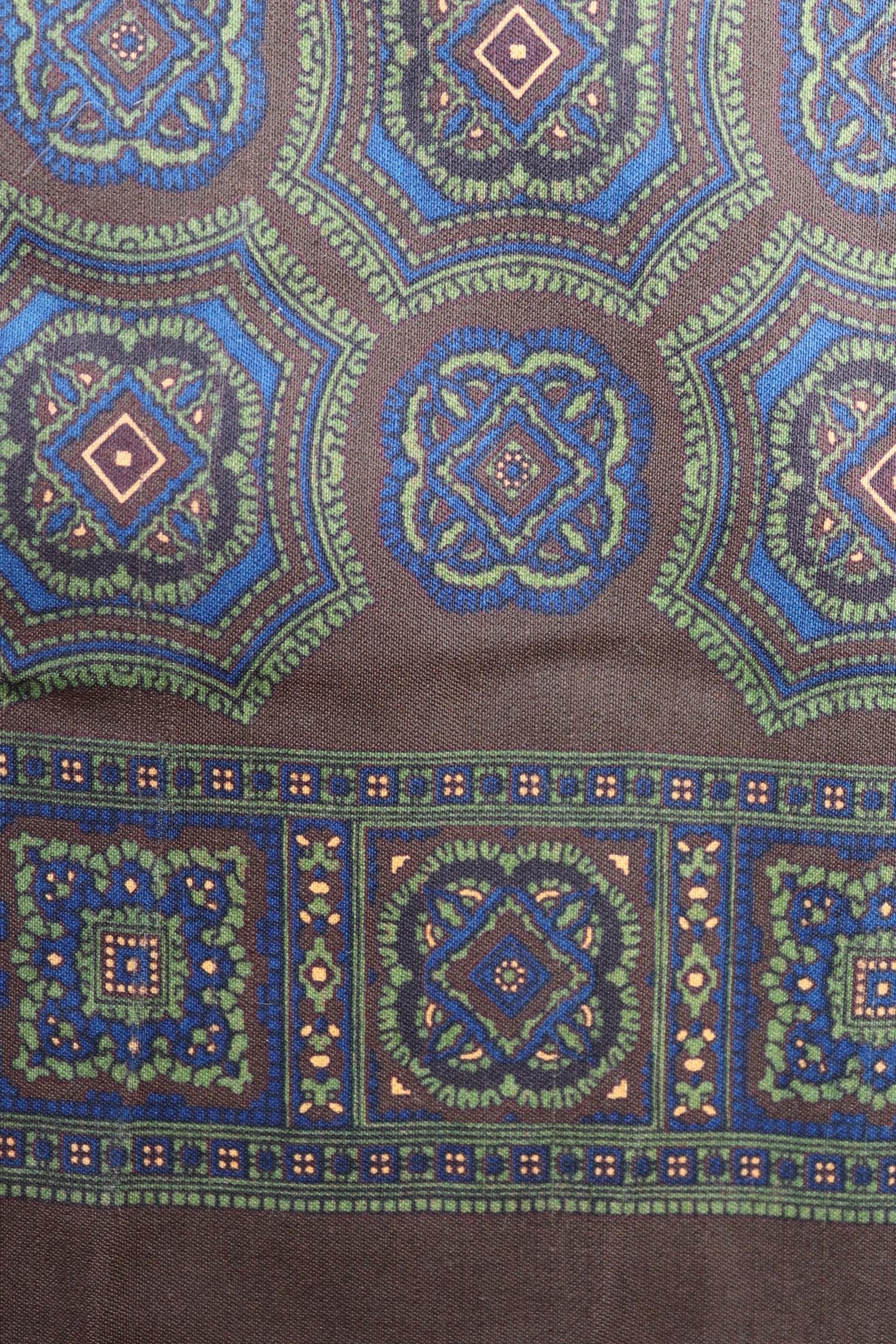 Vintage mens neck scarf - Italian wool and silk - brown blue and green - Goodwood festival - wedding attire