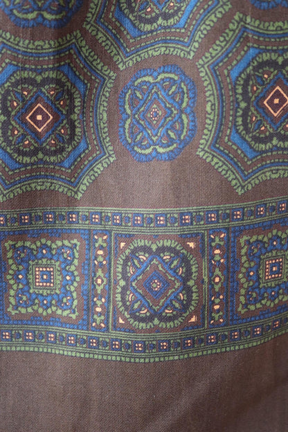 Vintage mens neck scarf - Italian wool and silk - brown blue and green - Goodwood festival - wedding attire