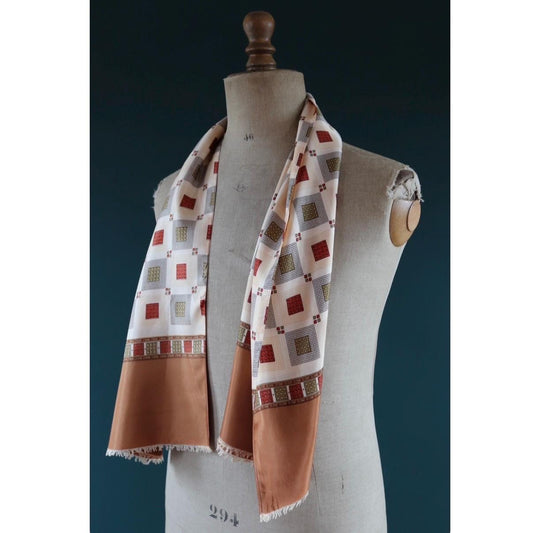 Vintage mod scarf - cream and brown - for Goodwood - wedding attire