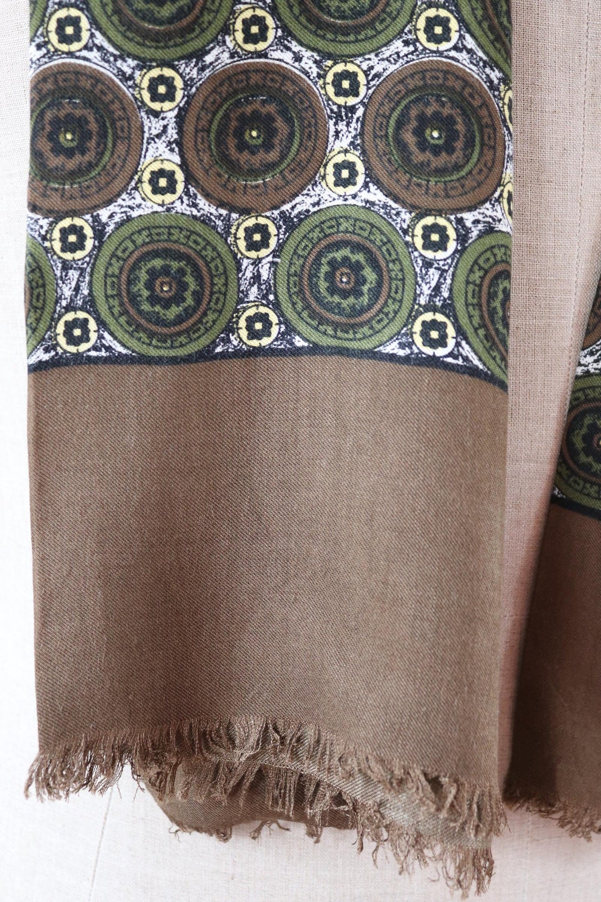 Vintage mens neck scarf - wool and silk - brown and green - Goodwood festival - wedding attire