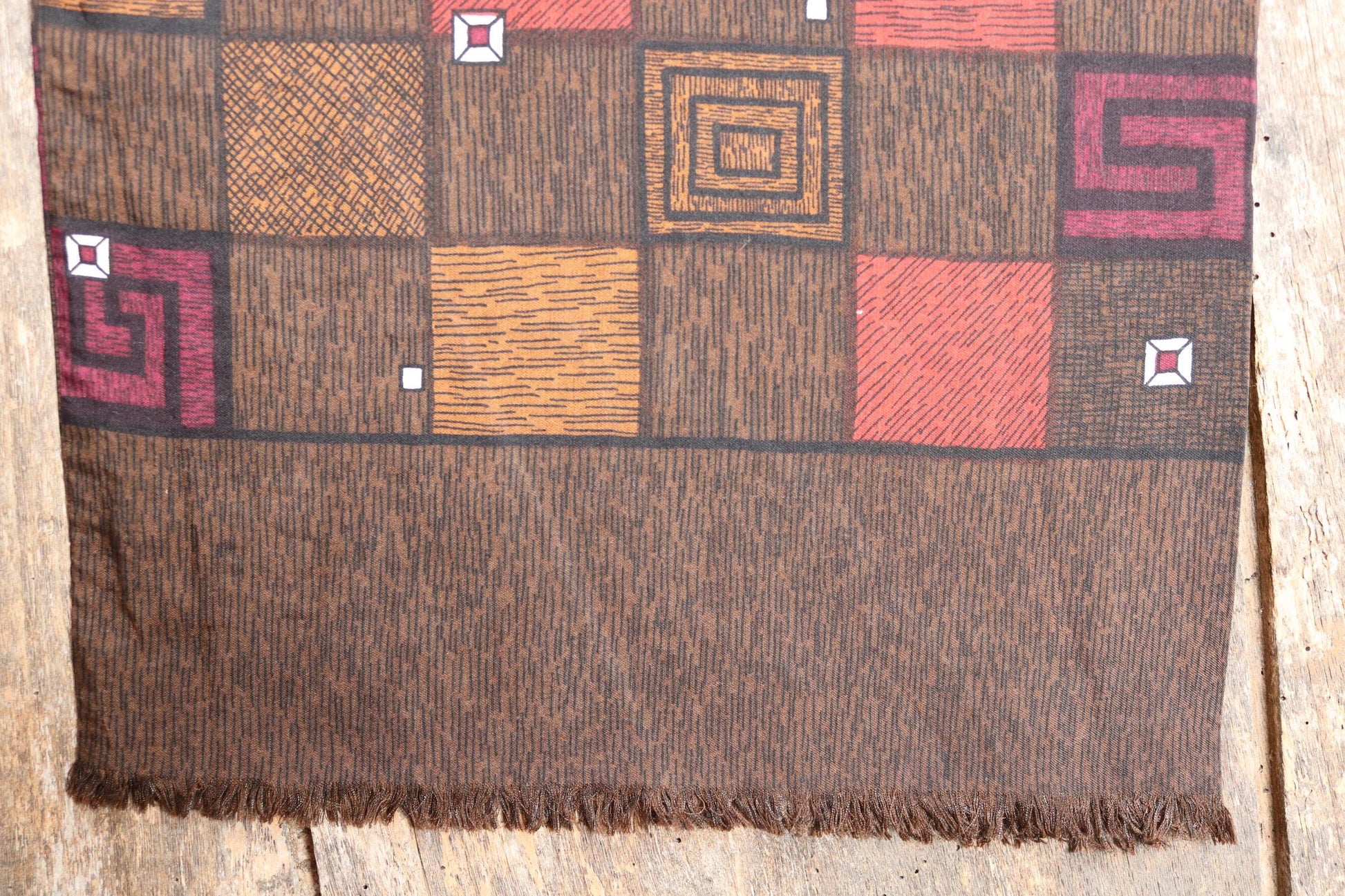 Vintage mens neck scarf - wool and silk - brown and burgundy - Goodwood festival - wedding attire
