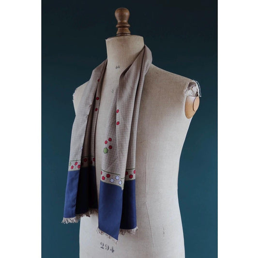 Vintage mens neck scarf - taupe and navy blue - mod style - Goodwood festival - wedding attire