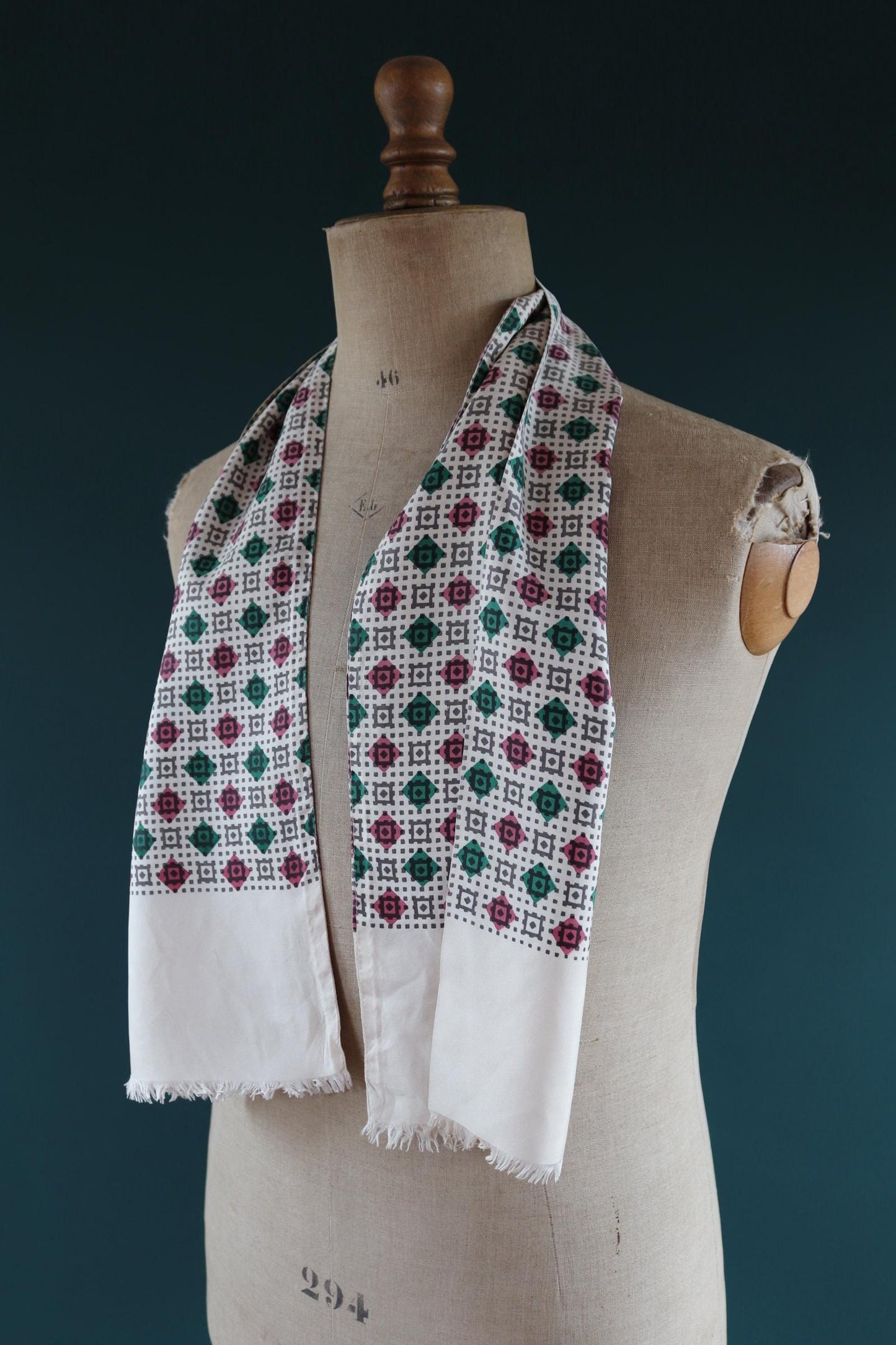 Vintage mens neck scarf - pink and green - mod style - Goodwood festival - wedding attire