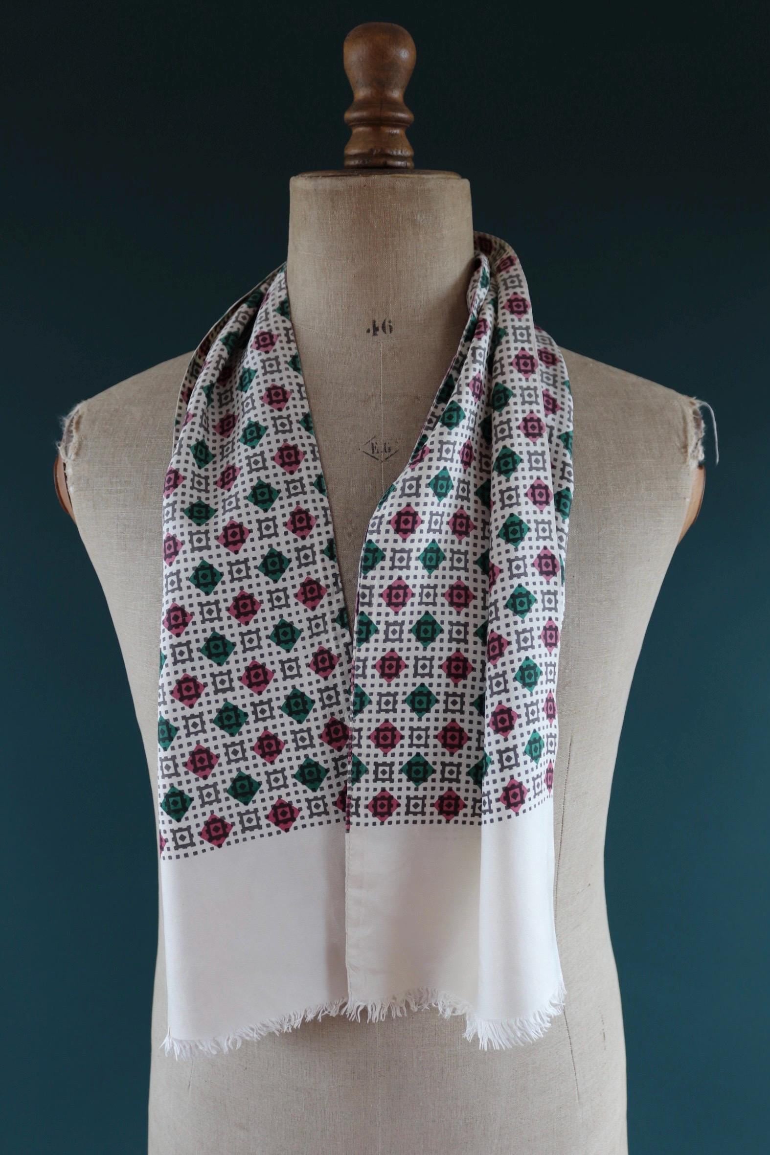 Vintage mens neck scarf - pink and green - mod style - Goodwood festival - wedding attire