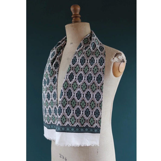 Vintage mens neck scarf - green and taupe - mod style - Goodwood festival - wedding attire