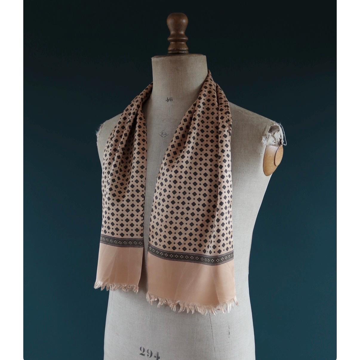 Vintage mens neck scarf - green and peach - mod style - Goodwood festival - wedding attire