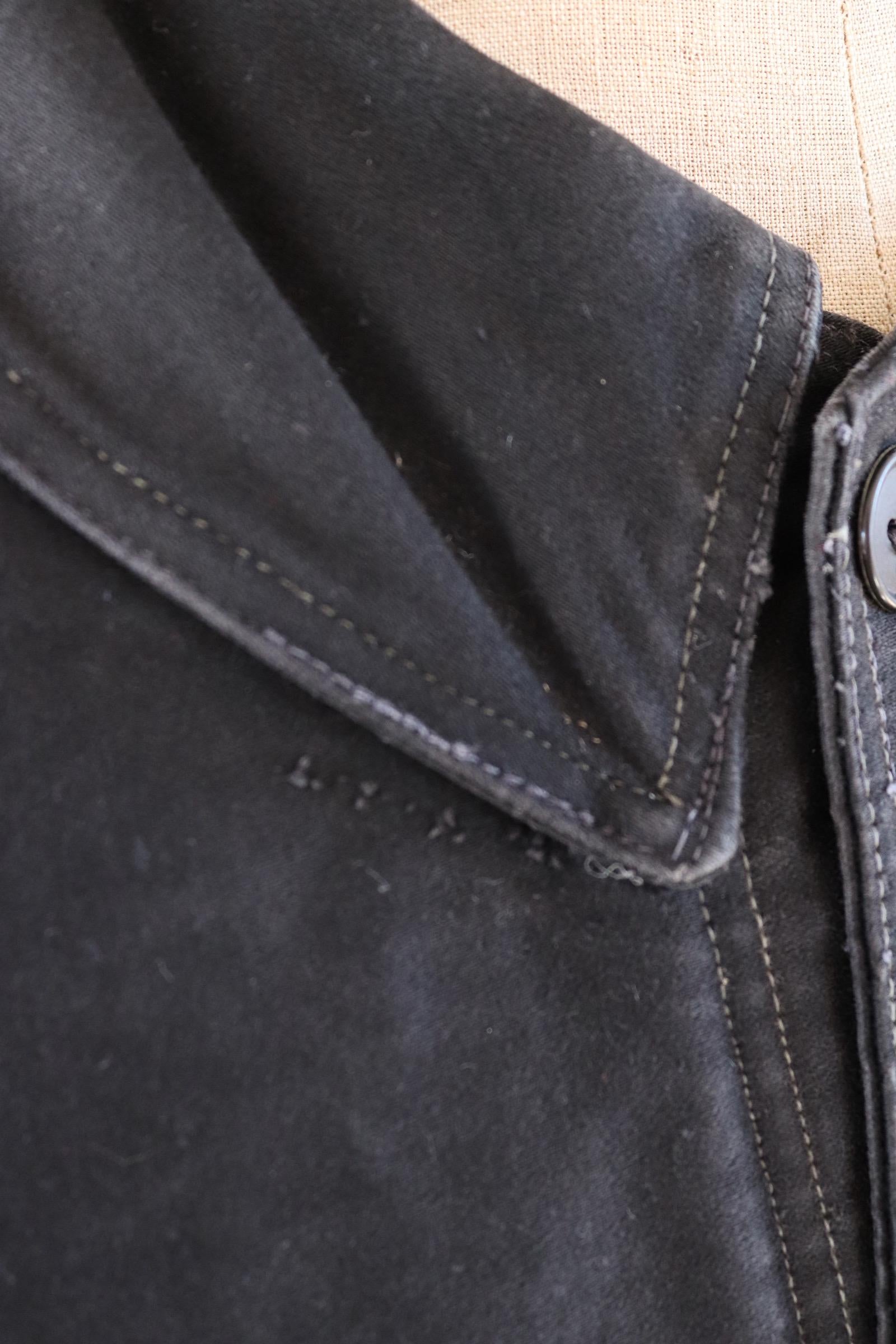Vintage French black moleskin workwear jacket - L’Ange Bleu - 1950s chore coat - sun faded chore coat - 49” chest