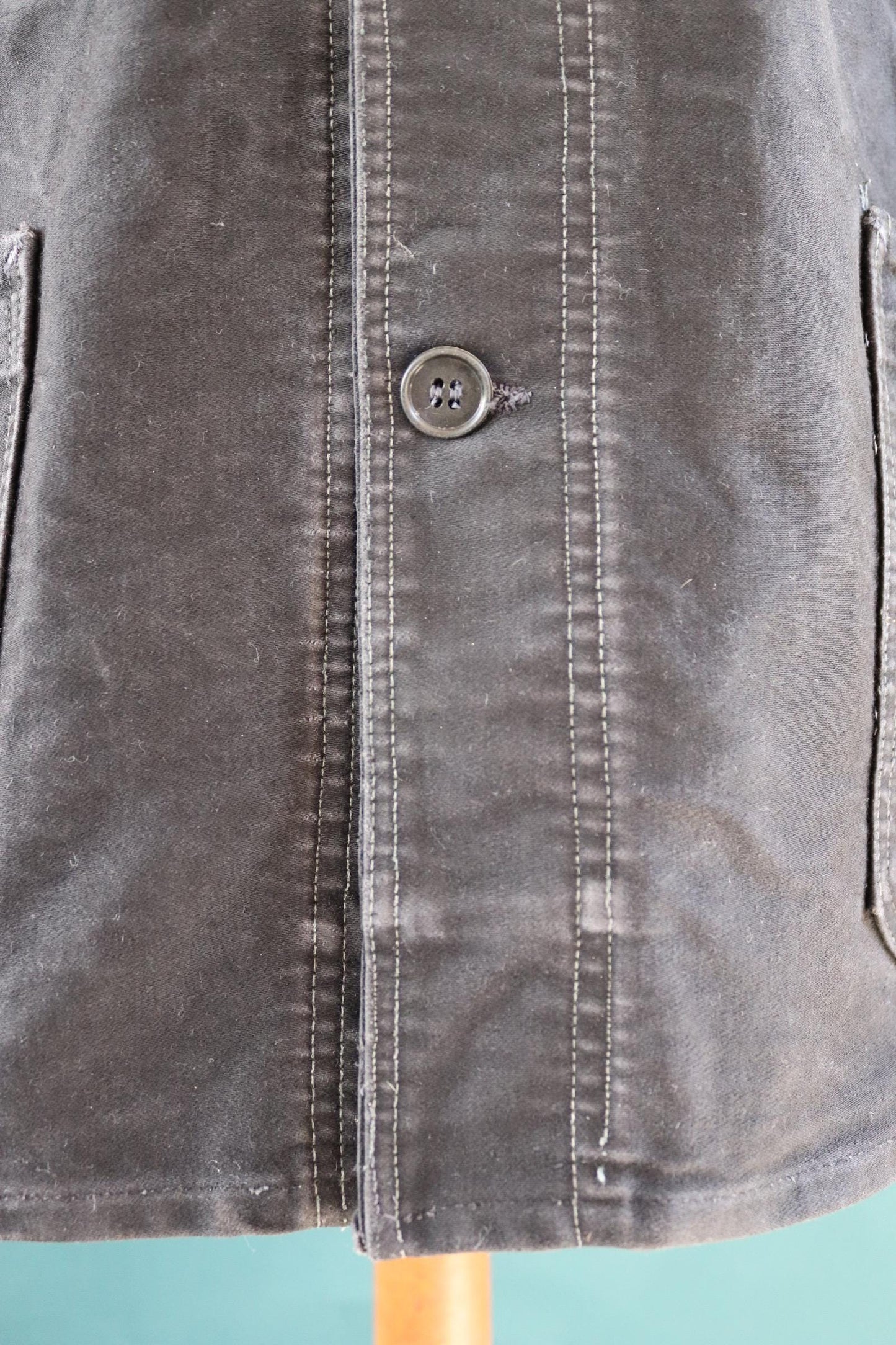 Vintage French black moleskin workwear jacket - L’Ange Bleu - 1950s chore coat - sun faded chore coat - 49” chest