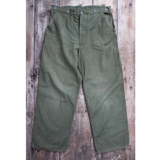 Vintage 1940s 50s Swedish army trousers - military workwear - cotton twill buckle back pants - utility field chore - 34” x 30”