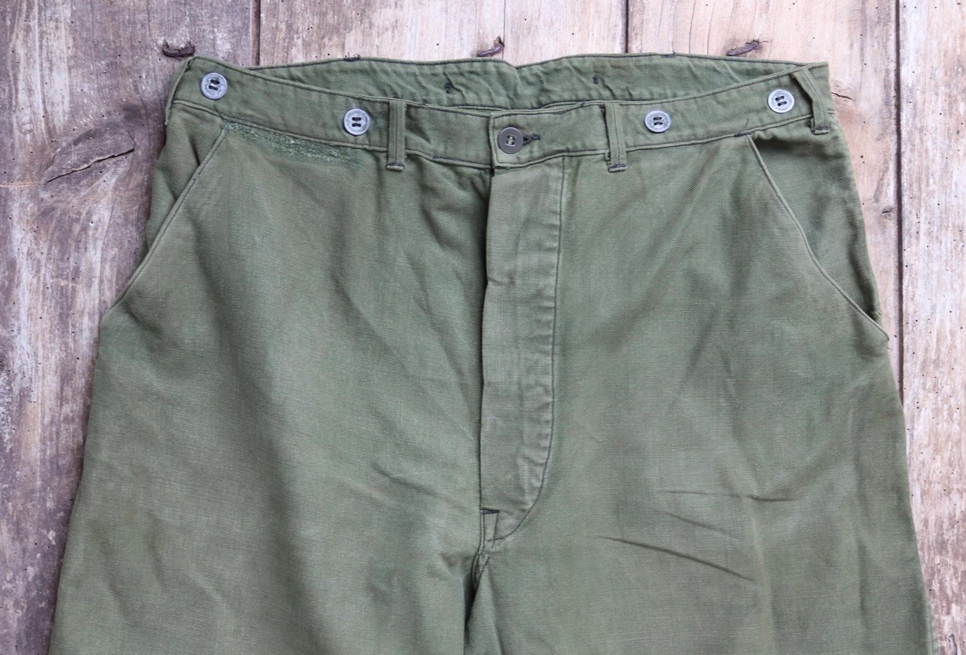 Vintage 1940s 50s Swedish army trousers - military workwear - cotton twill buckle back pants - utility field chore - 34” x 30”