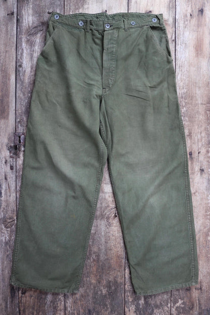Vintage 1940s 50s Swedish army trousers - military workwear - cotton twill buckle back pants - utility field chore - 34” x 30”