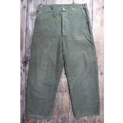 Vintage 1940s 50s Swedish army trousers - military workwear - cotton twill buckle back pants - utility field chore - 34” x 30”
