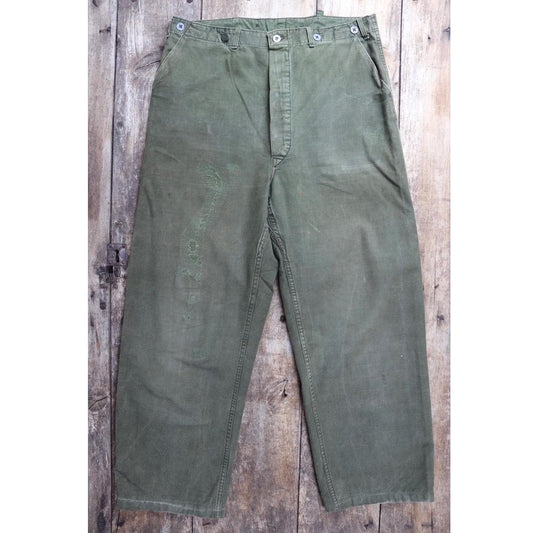 Vintage 1940s 50s Swedish army trousers - military workwear - cotton twill buckle back pants - utility field chore - 34” x 30”