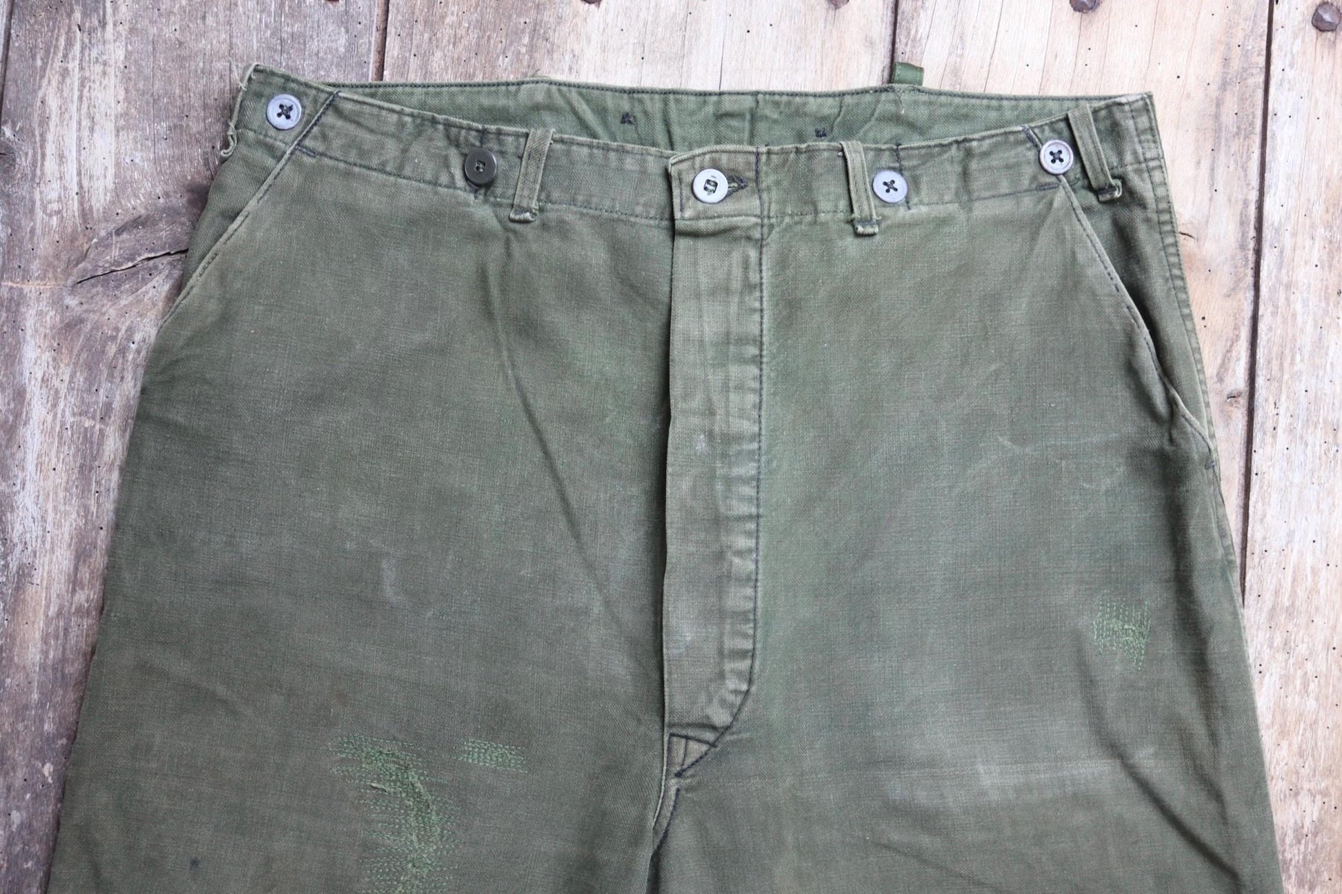 Vintage 1940s 50s Swedish army trousers - military workwear - cotton twill buckle back pants - utility field chore - 34” x 30”