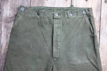Vintage 1940s 50s Swedish army trousers - military workwear - cotton twill buckle back pants - utility field chore - 34” x 30”