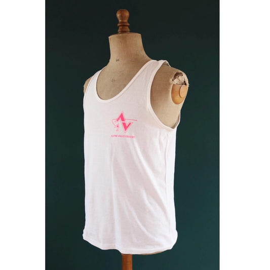 Vintage 1990s white and neon vest - Alpine golf resort - surf style for beach or gym - singlet t shirt - 40” chest