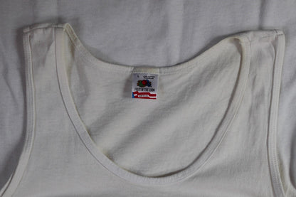Vintage 1990s white and neon vest - Alpine golf resort - surf style for beach or gym - singlet t shirt - 40” chest