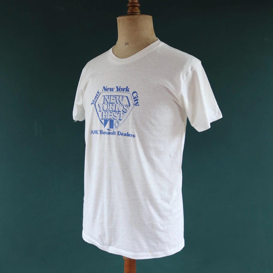 Vintage 1980s NYC white t shirt - single stitch - car dealership tee - Renault car print - 42” chest