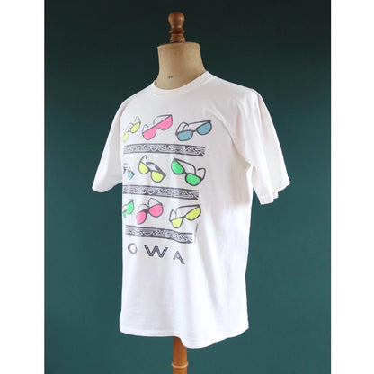 Vintage 1990s Iowa t shirt - sunglasses - neon print - 44” chest