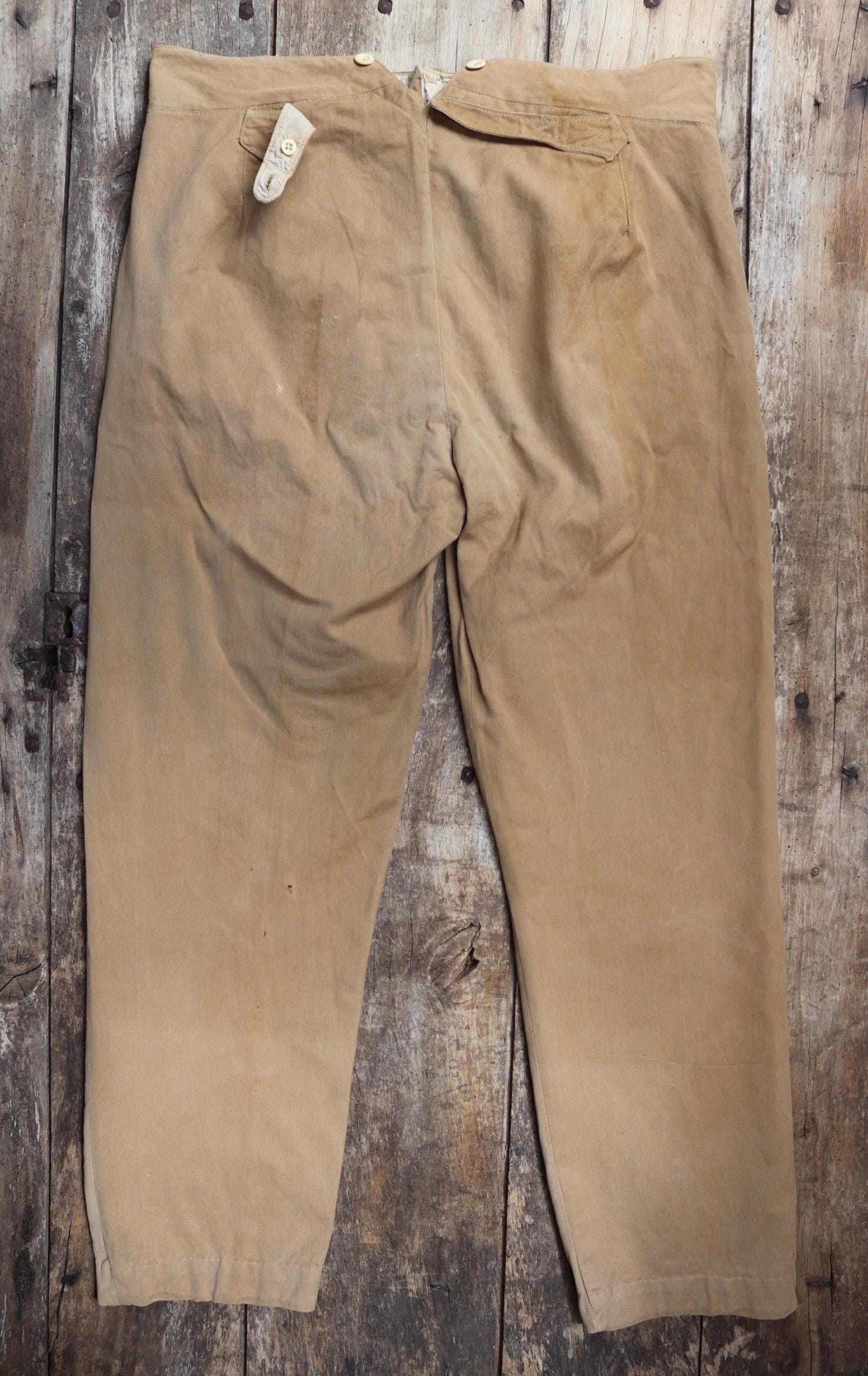 Vintage 1900s 10s French officers trousers - antique military pants - 39” x 30” - buckle back - bone buttons