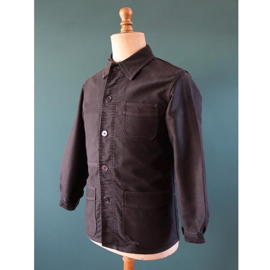 Vintage French black moleskin workwear jacket - Le Mont St Michel - 1950s chore coat - 39” chest