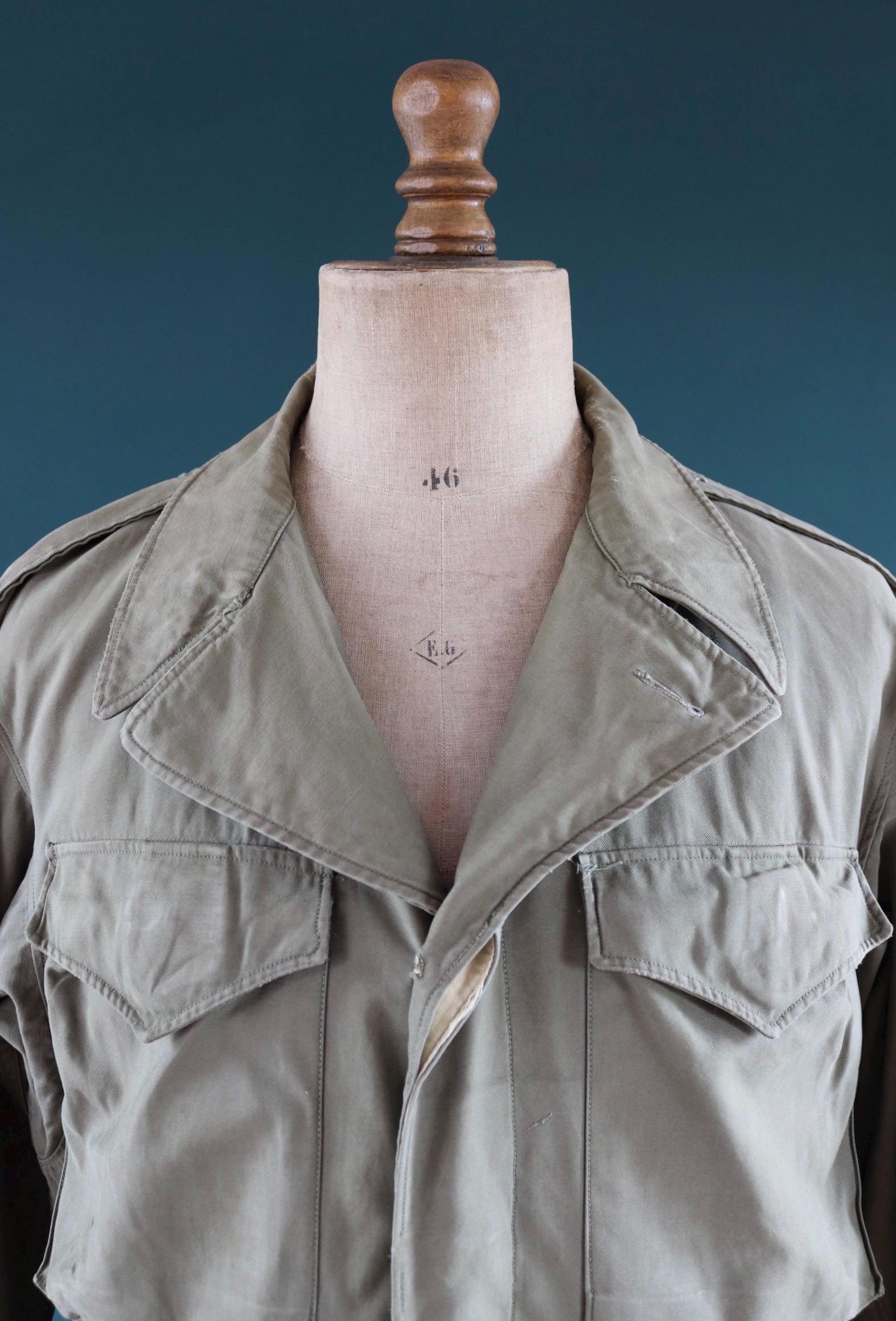 Vintage 1940s US army field jacket - WW2 M43 - green sateen cotton - 46” chest