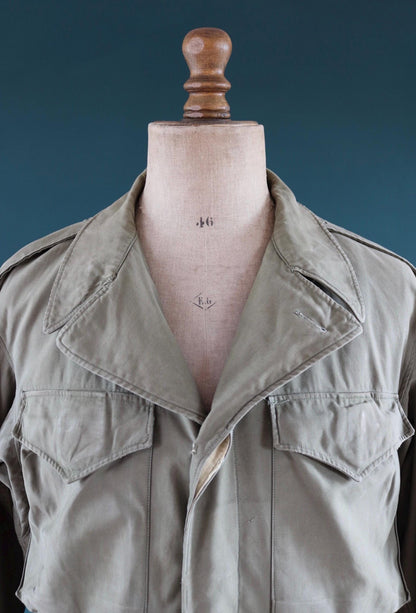Vintage 1940s US army field jacket - WW2 M43 - green sateen cotton - 46” chest