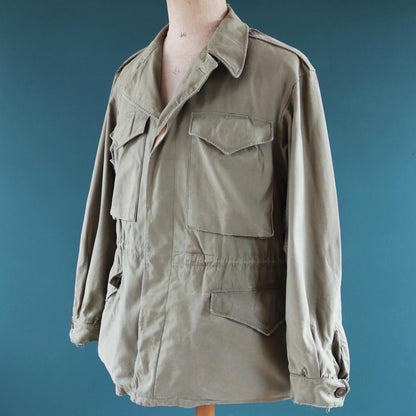Vintage 1940s US army field jacket - WW2 M43 - green sateen cotton - 46” chest